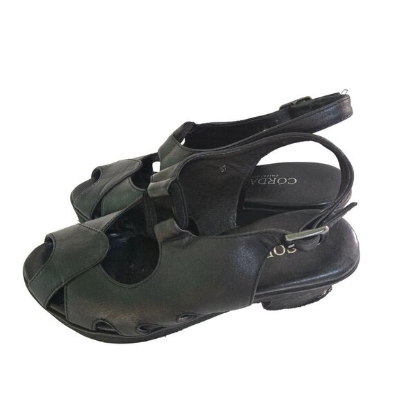 Cordani Retro Black Leather Peep Toe Sling Back Sandals Size 37 - Picture 2 of 8